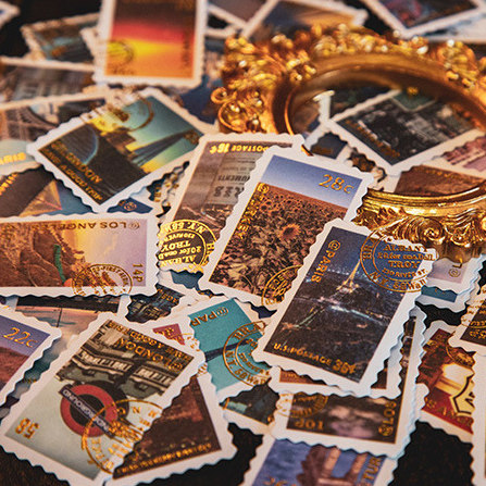 世界手账贴纸烫金邮票风景手帐