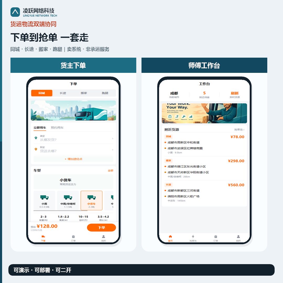货运物流小程序系统源码 同城长途搬家跑腿 双端抢单履约可定