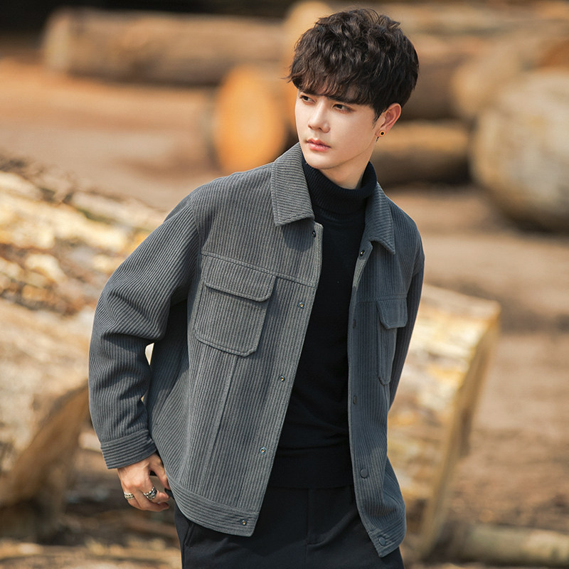 高级感夹克男士秋装上衣潮流休闲复古灯芯绒工装加厚外套男秋冬款