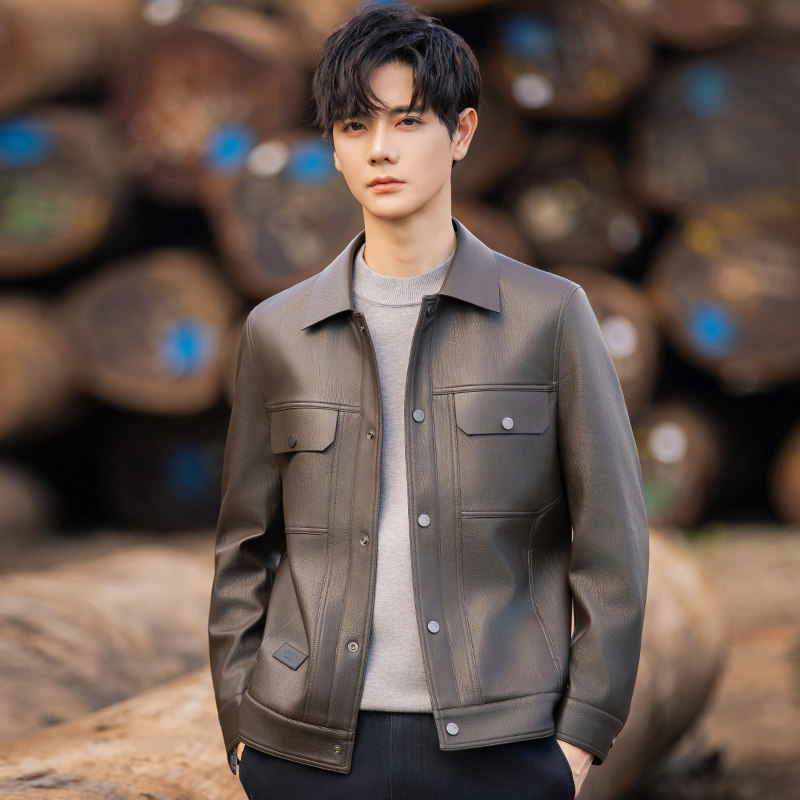 男士2025新款皮夹克高级感痞帅男生外套翻领休闲复古上衣秋季皮衣