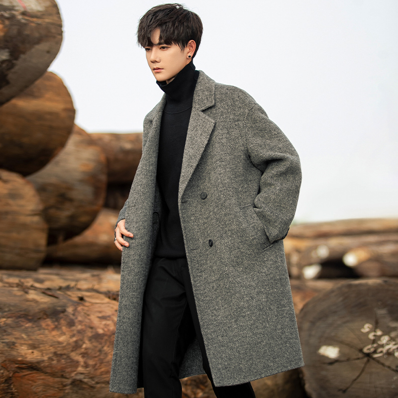 大衣男士中长款2024秋冬季加厚羊毛双面呢子外套男装高级感风衣潮