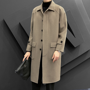 男士双面羊毛呢大衣中长款秋冬季高端翻领羊绒加厚过膝风衣外套潮