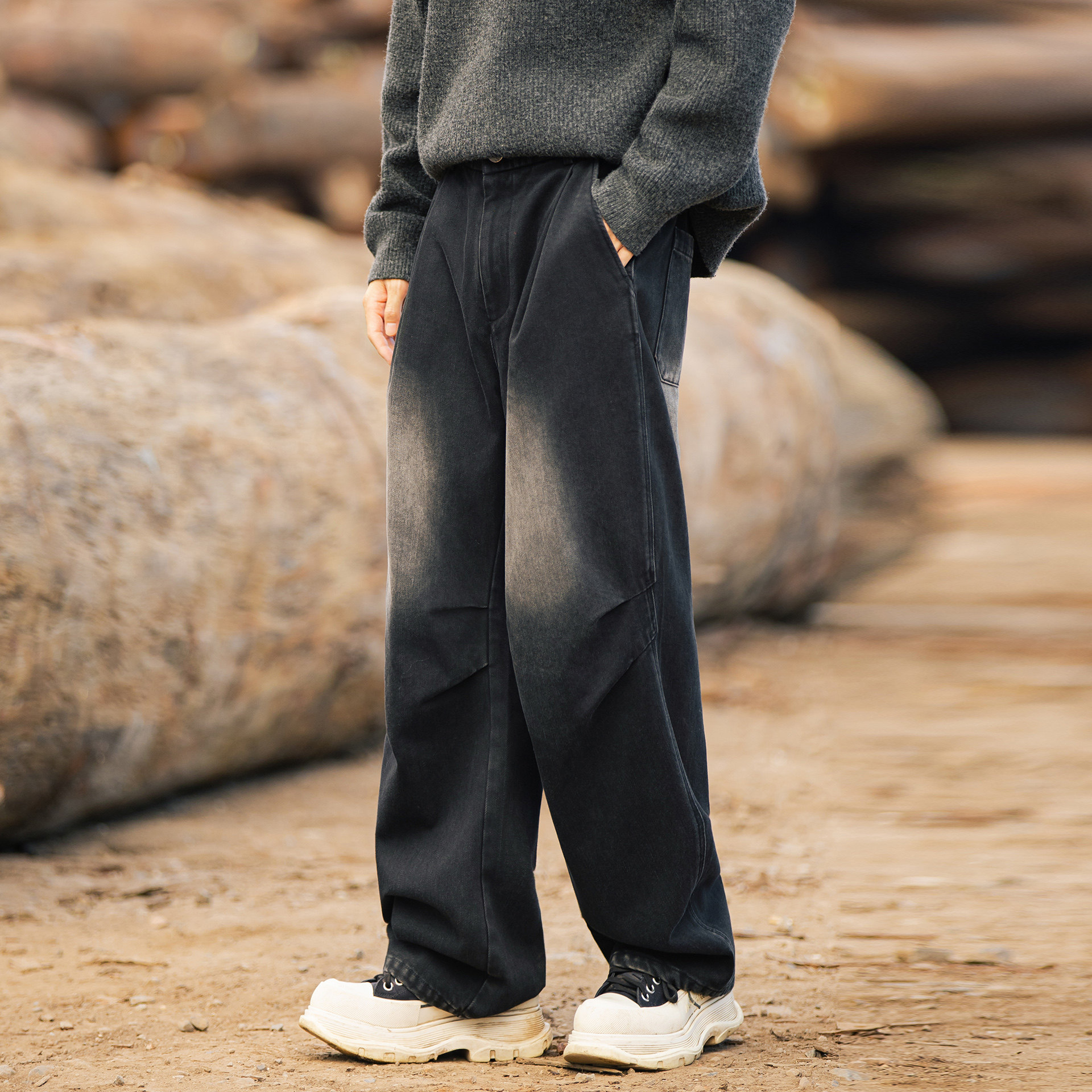 冬季百搭牛仔裤男士美式长裤阔腿裤休闲男装裤子2025新款搭配款