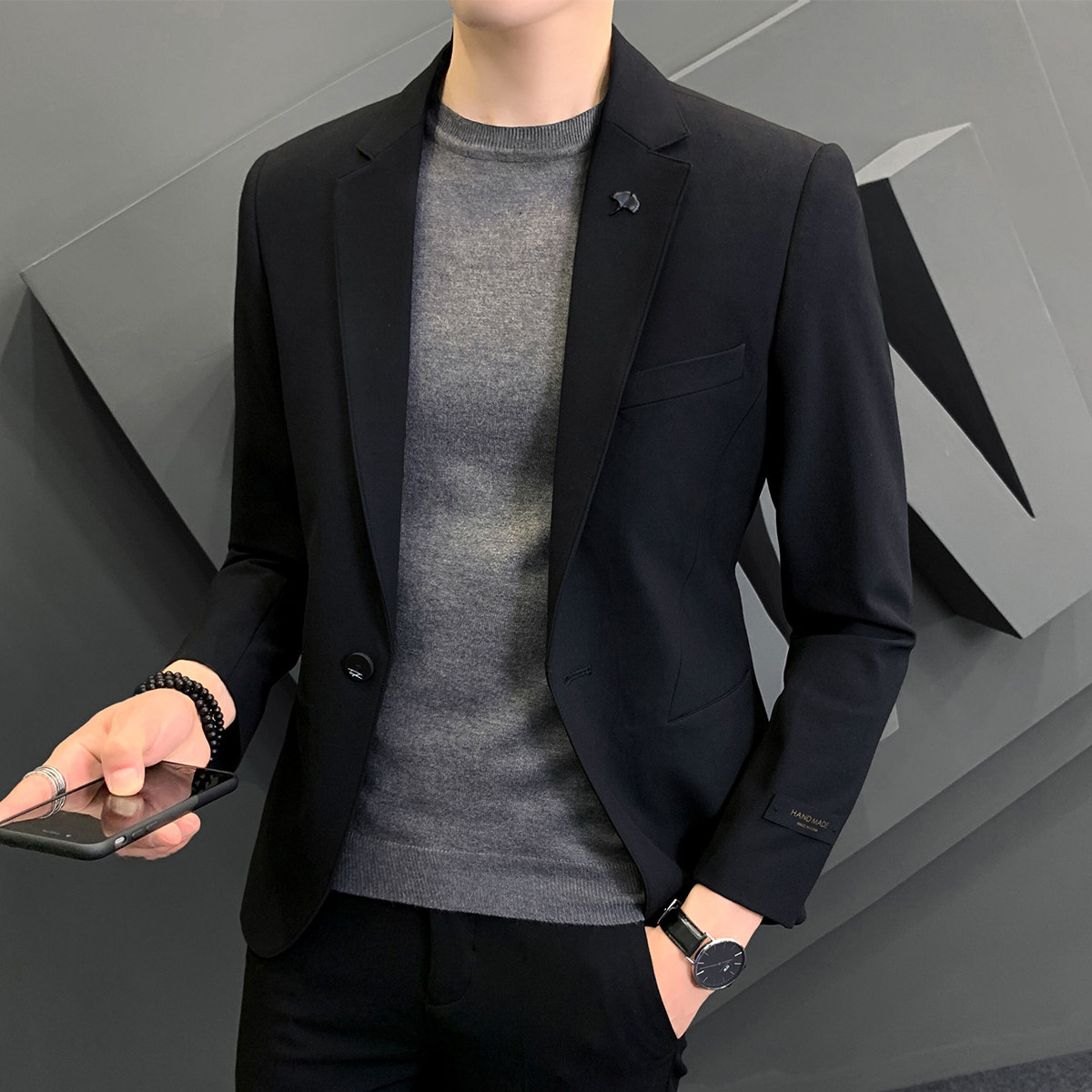 休闲西服套装男士韩版修身潮流帅气结婚小西装商务正装上衣外套单