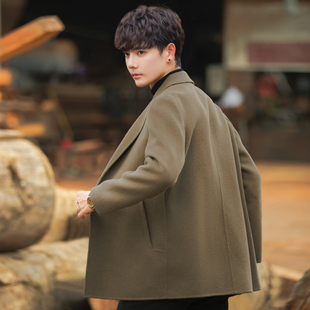 双面羊毛呢大衣男士短款秋冬季加厚休闲西装呢子外套风衣中长款