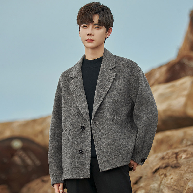 双面羊毛呢子西装外套男秋冬季加厚高级感韩版短款大衣非羊绒西服