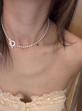 S925通体纯银粗款银珠OT扣锁骨链 王嘉尔同款基础珠珠链叠戴项链