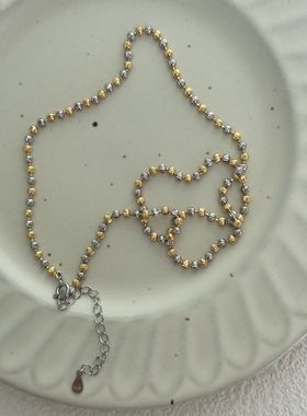 S925金银撞色圆珠月亮纹项链精工意大利车花钻光拼色爆闪锁骨链潮