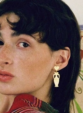 ITS MINE定制西班牙Apres Ski手工镀金复古爱心花瓶耳环文艺耳钉