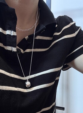 925通体纯银ins博主同款大银球长款项链极简冷淡风几何圆球毛衣链