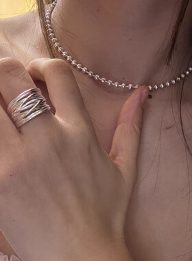 S925通体纯银手工重工不规则缠绕线圈戒指小众ins开口食指指环潮