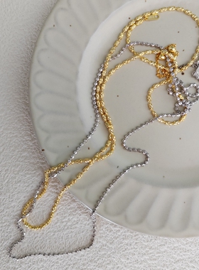 【特价清仓】S925通体纯银意大利工艺车花钻石圆珠抽拉项链毛衣链