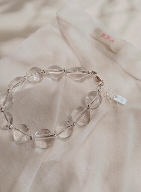 S925纯银天然白水晶手串简约轻奢清透清冷感手链高颜值学生党手饰