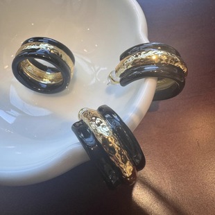 ITS MINE黑金撞色珐琅滴釉耳环毛晓彤同款法国小众复古戒指精致潮