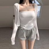 长袖 外套外搭上衣配吊带披肩空调衫 短款 辣妹白色春夏小开衫 罩衫 女