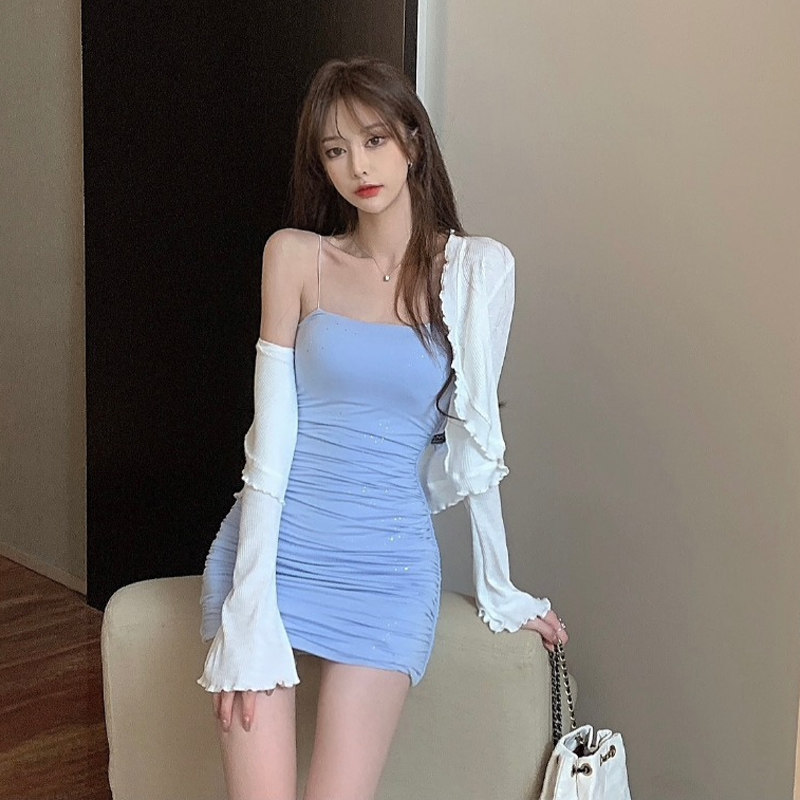 小个子性感纯欲紧身抹胸包臀短裙子内搭辣妹吊带连衣裙套装女秋季