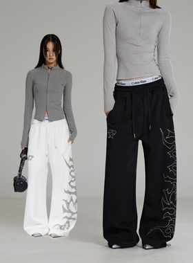 PRMR 美式复古千禧运动美学休闲裤荆棘素烫钻街舞卫裤baggy长裤