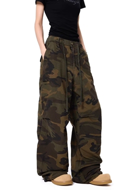 零碎岛屿美式街头做旧水洗多口袋迷彩工装裤宽松直筒阔腿休闲长裤