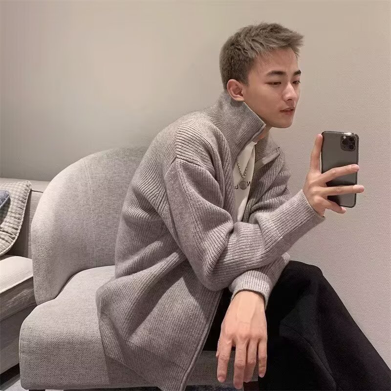 韩系轻奢风小高领针织衫文艺范男生修身包芯纱毛衣保暖打底羊毛衫