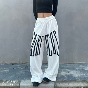 Hope88美式复古字母印花运动裤男女秋冬款宽松休闲直筒阔腿裤
