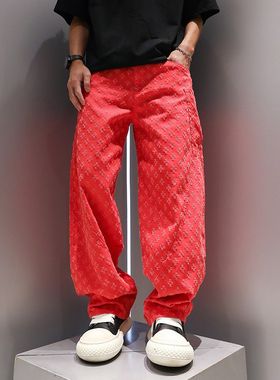 Original美式轻奢轻薄提花水洗香蕉大口袋裤宽松弯刀牛仔裤男钩花