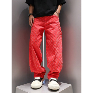 Original美式轻奢轻薄提花水洗香蕉大口袋裤宽松弯刀牛仔裤男钩花