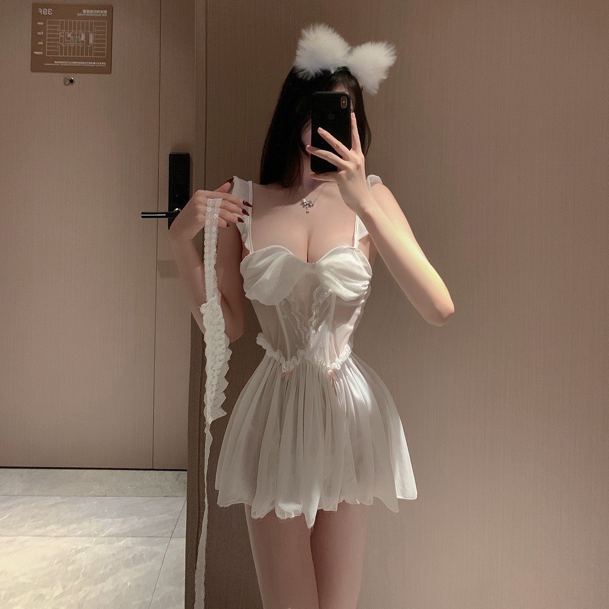 私房纯欲网纱性感诱惑镂空吊带睡裙情趣蕾丝斩男约会睡衣女神制服