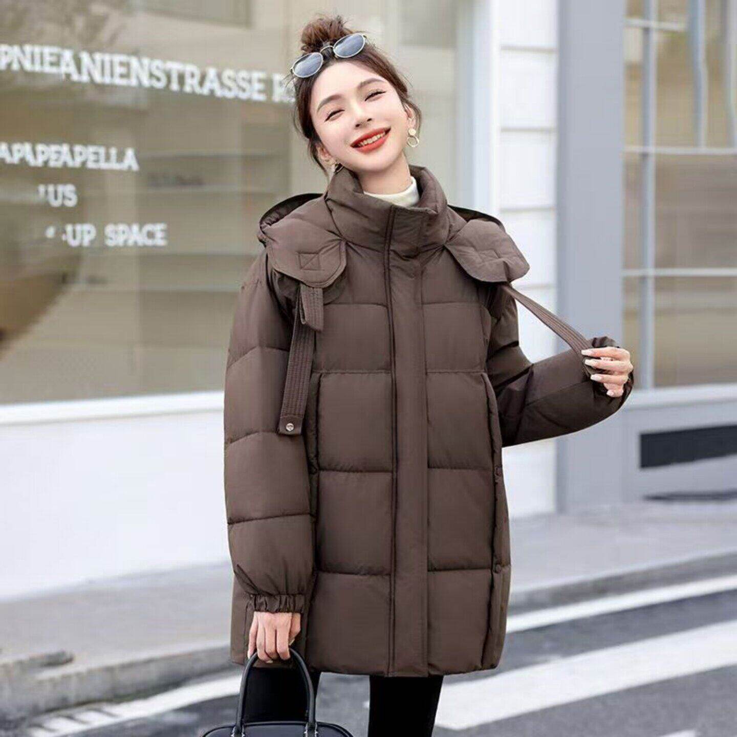 中长款大衣式羽绒服泡芙外套防寒