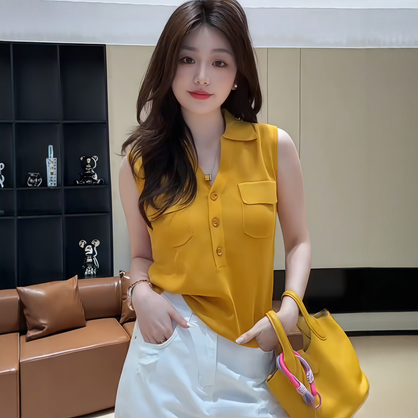 Polo领冰丝薄款针织背心女2025新款夏季独特超好看无袖针织衫上衣