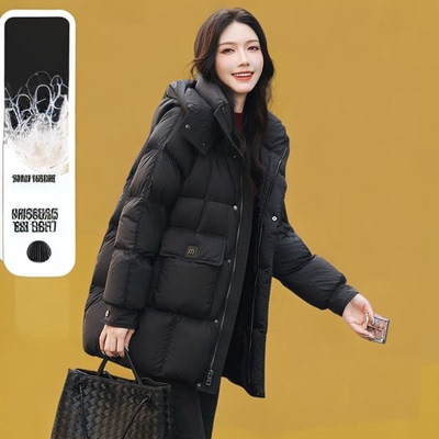 中长款羽绒服女口袋连帽显瘦外套