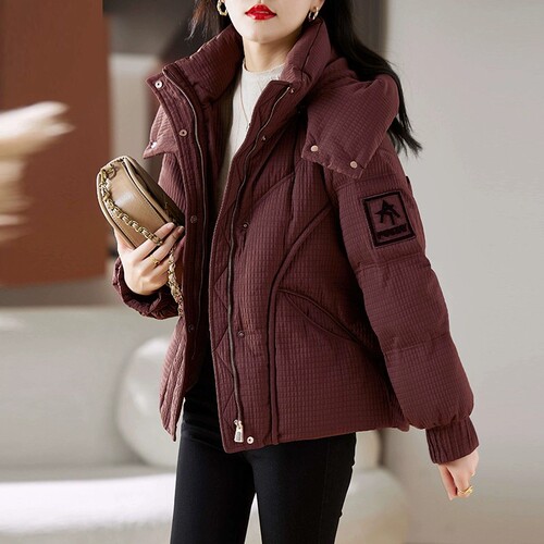 安可拉红羽绒服女短款2026冬连帽