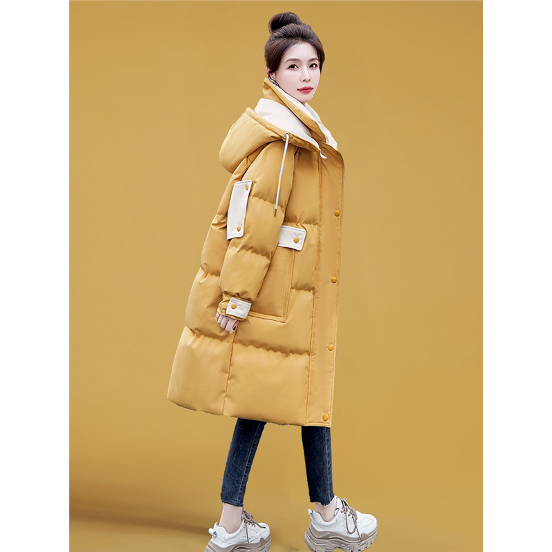 羽绒服外套女冬季中长款连帽拼色