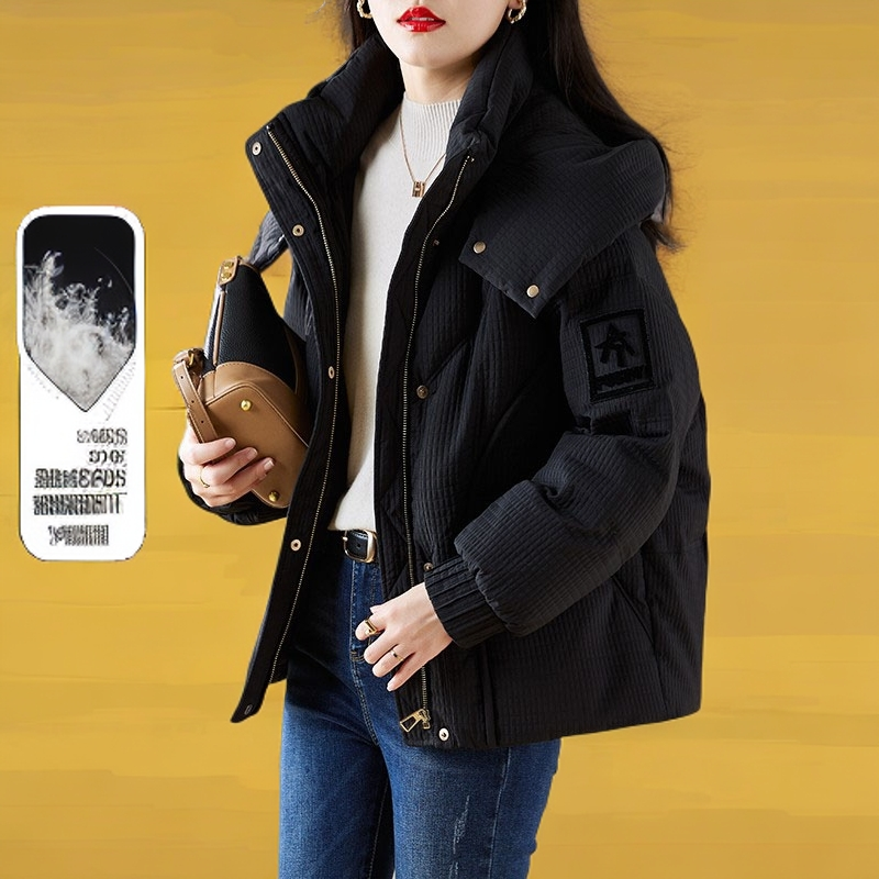 安可拉红羽绒服女短款2025年新款冬高端时尚洋气加厚保暖连帽外套
