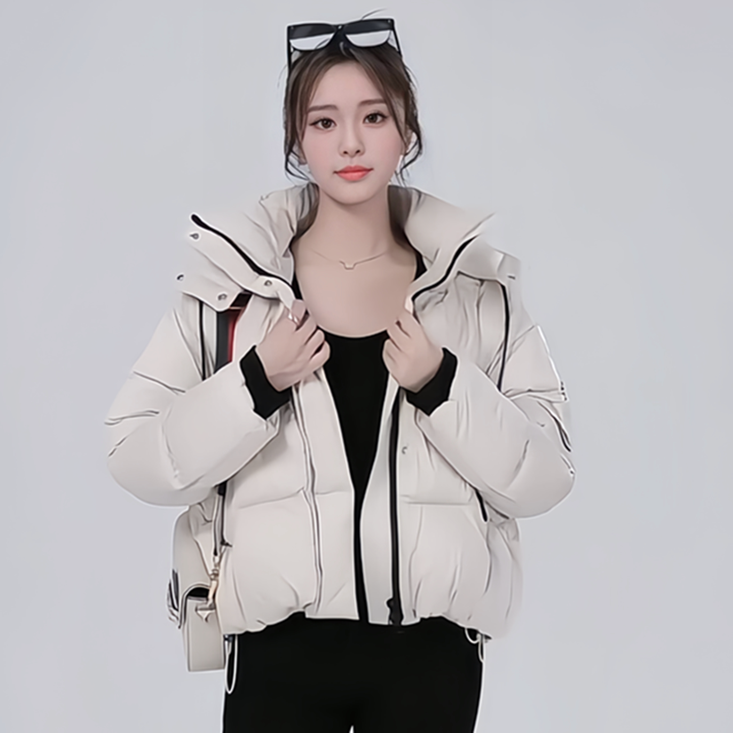 韩国高级感短款连帽羽绒棉袄女冬