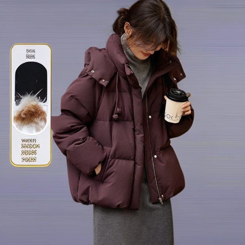 中式盘扣短款连帽蓬松羽绒服女2025年冬季抽绳设计感保暖加厚外套