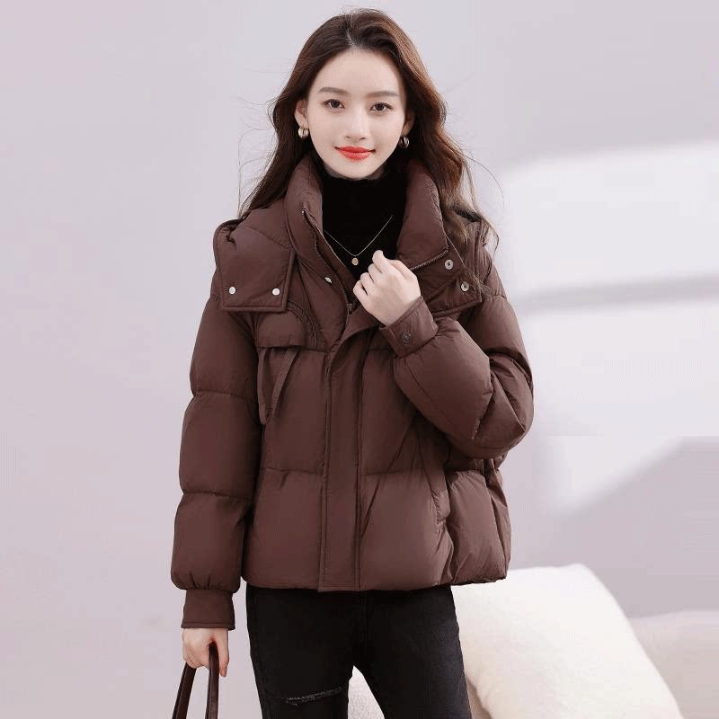 安可拉红羽绒服女短款2025新款冬季高端洋气保暖白鸭绒面包服外套