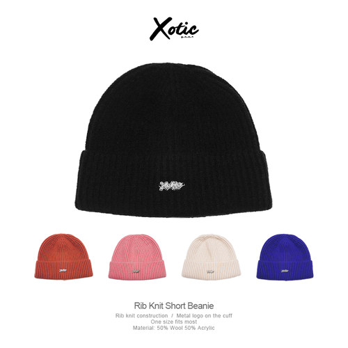 罗纹拼接素色短款毛线帽