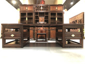 天香倾城 老挝大红酸枝书桌椅书柜组合交趾黄檀公司别墅红木家具