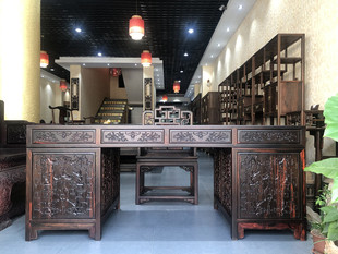 天香倾城 老挝大红酸枝福庆有余写字台交趾黄檀办公桌红木家具