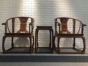 天香倾城 老挝大红酸枝独板通根皇宫椅3件套交趾黄檀清圈椅 故宫款