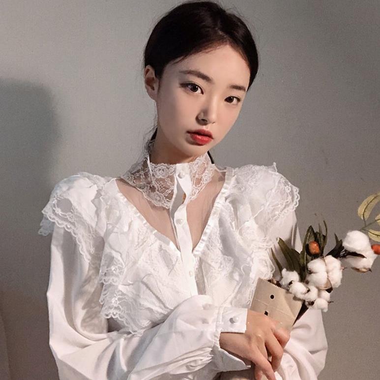 宫廷风衬衫女韩版设计感超仙v领小众白衬衣复古心机很仙的上衣春12月02日最新优惠