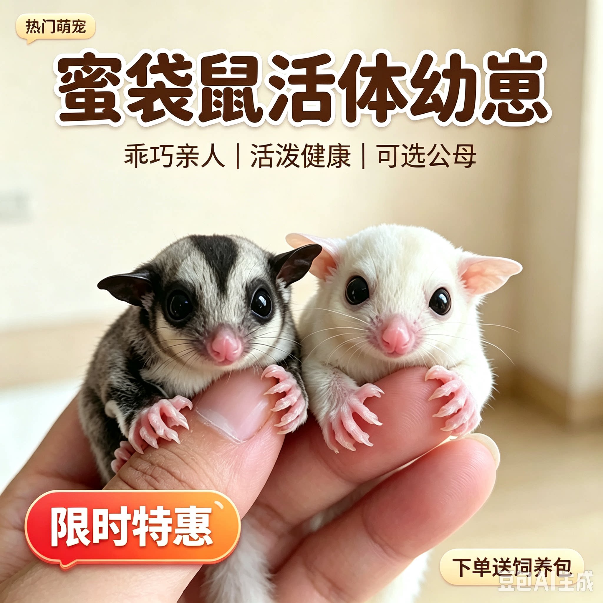 宠物蜜袋鼯活体幼崽普蜜白脸蜜袋蜜袋鼯