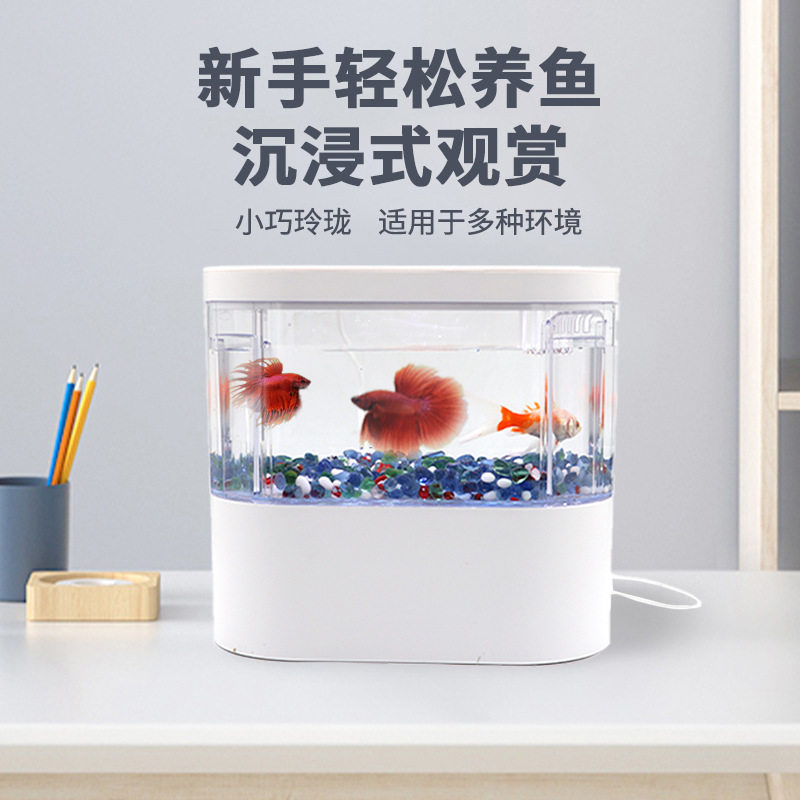 水族箱鱼缸客厅小型免换水一体桌面热带鱼观赏微观生态迷你水循环