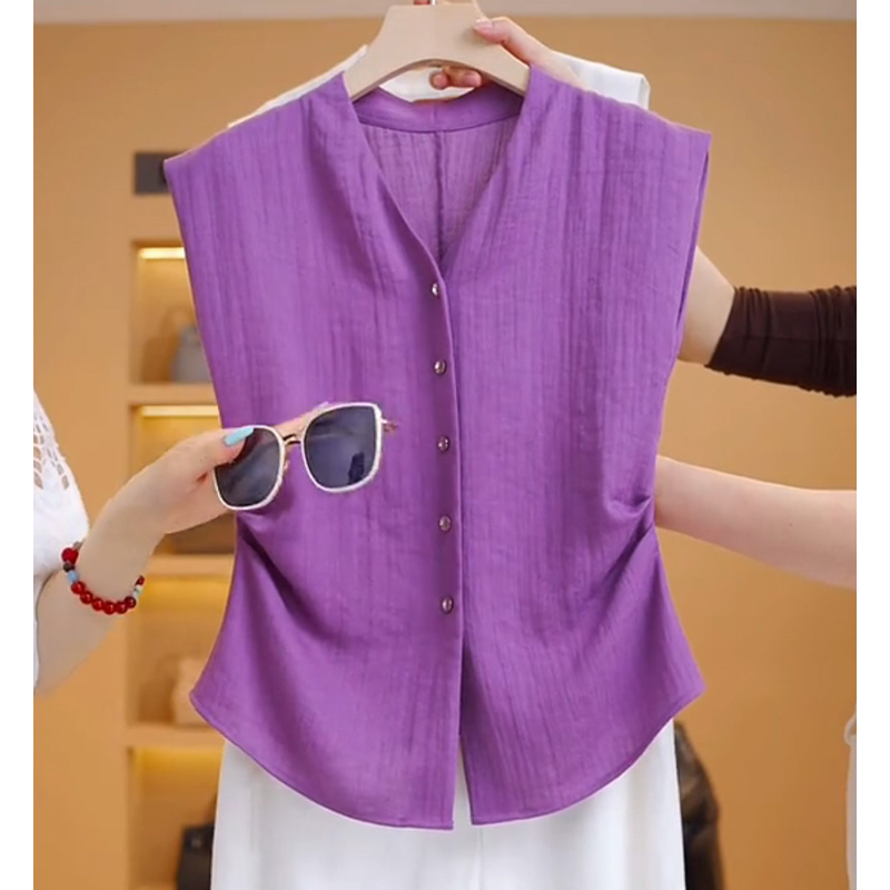 RIERA夏季新款单穿坎肩马甲背心女V领收腰显瘦高级感衬衣休闲无袖