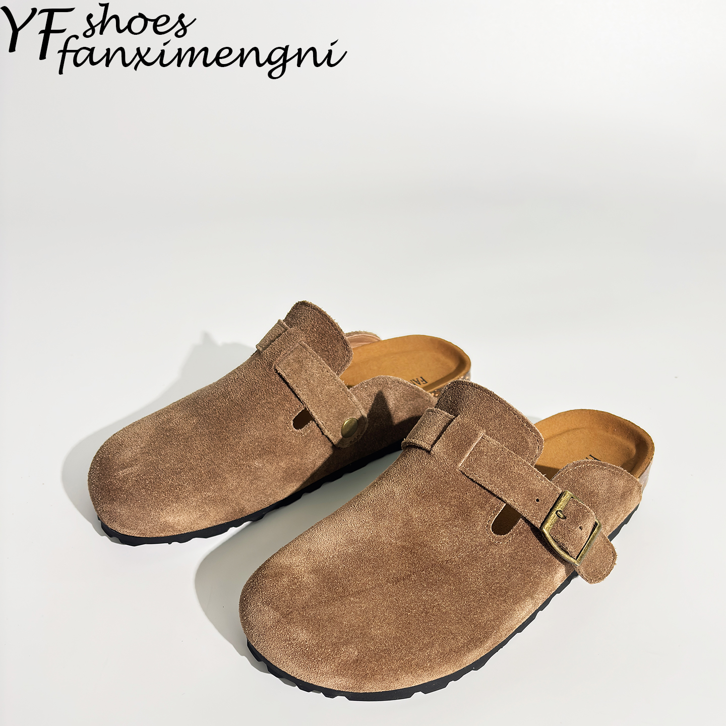 2025年新款春秋一脚蹬真皮勃肯鞋女外穿钓鱼软木博肯包头半拖鞋女