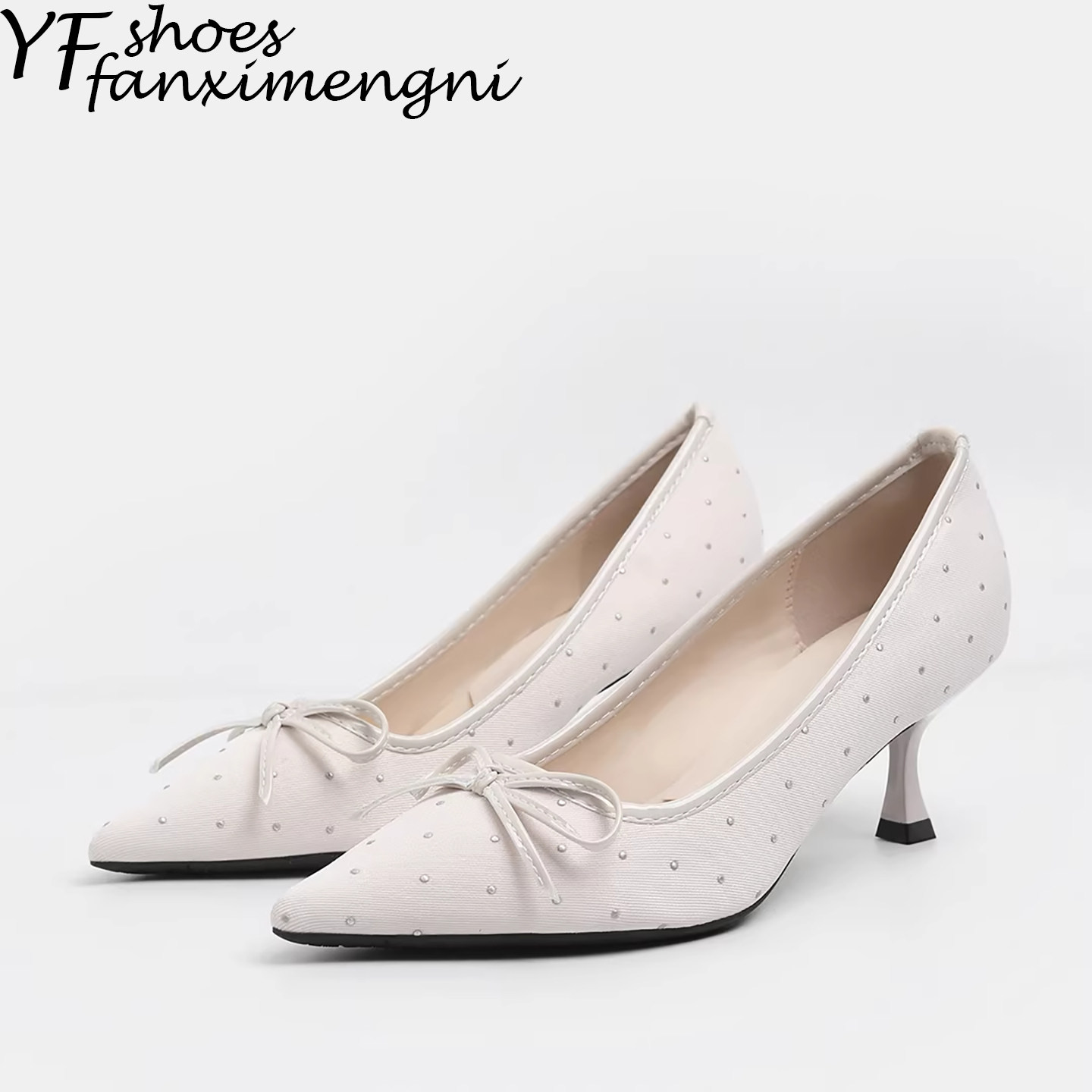 绸缎蝴蝶结尖头高跟鞋女气质不累脚2026年新款春季法式浅口单鞋女