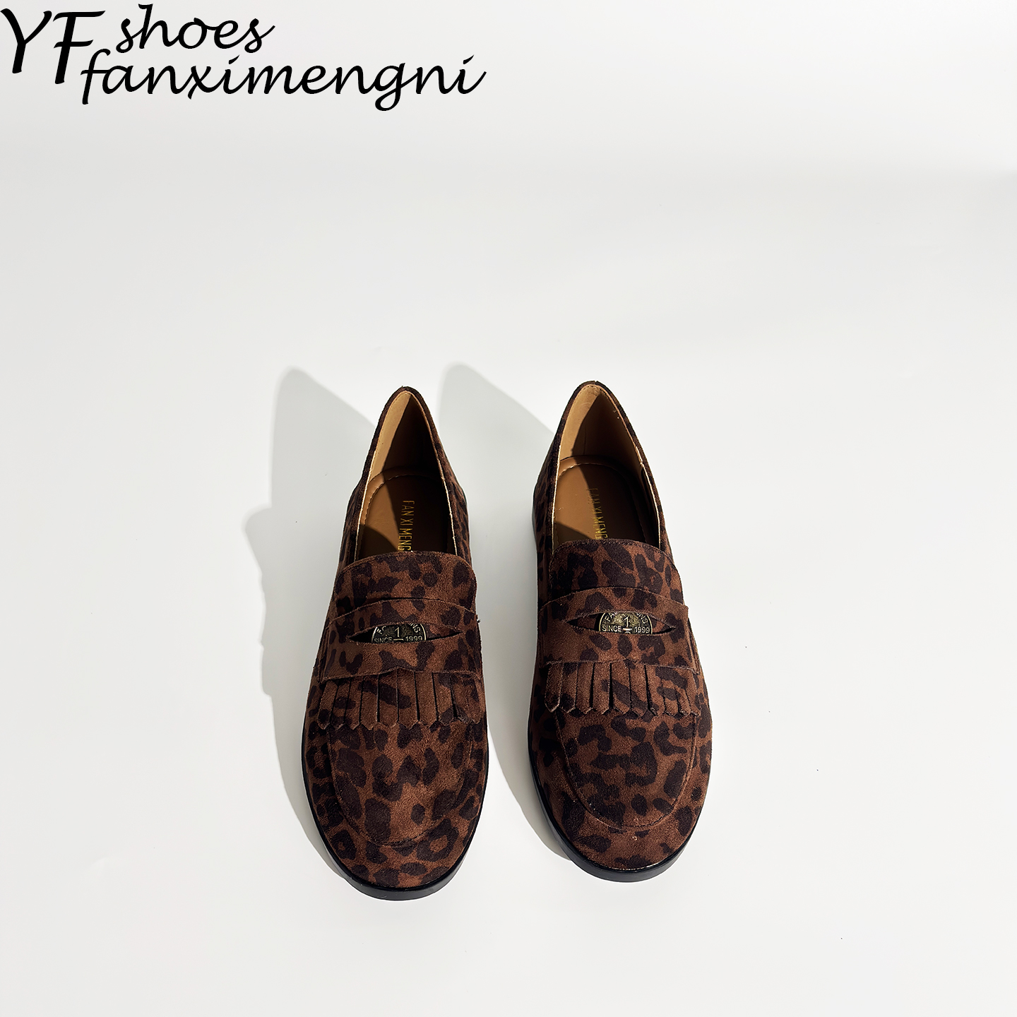 反绒皮流苏豹纹乐福鞋