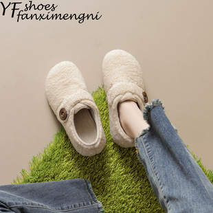 2025新款 女鞋 秋冬保暖内增高棉鞋 大码 羊羔毛全包勃肯鞋 加绒毛毛鞋