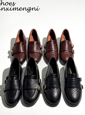 雕花布洛克玛丽珍英伦乐福鞋女2025新款秋冬真皮加绒棕色小皮鞋女