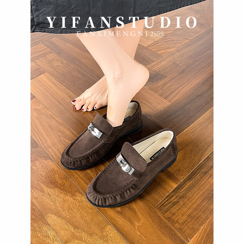 复古绒面乐福鞋女软底一脚蹬通勤